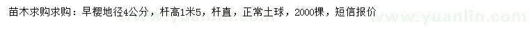 求購地徑4公分早櫻
