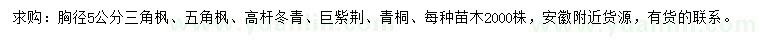 求購三角楓、五角楓、高桿冬青等