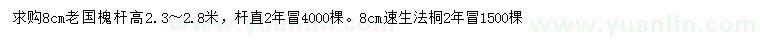 求購8公分老國槐、速生法桐
