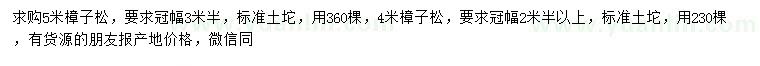 求購4、5米樟子松