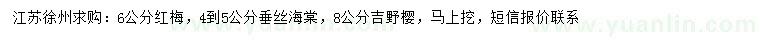 求購紅梅、垂絲海棠、吉野櫻
