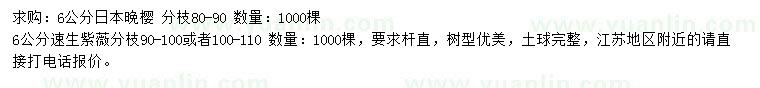求購(gòu)6公分日本晚櫻、速生紫薇
