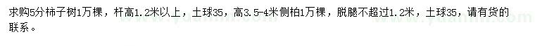 求購5公分柿子樹、高3.5-4米側(cè)柏