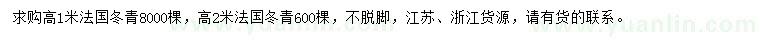 求購高1、2米法國冬青
