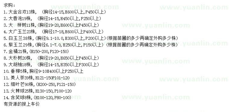 求購金合歡、香泡、櫸樹等