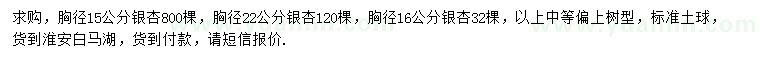 求購胸徑15、16、22公分銀杏