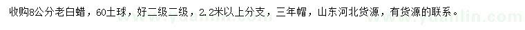 求購8公分老白蠟