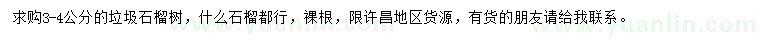 求購3-4公分垃圾石榴樹