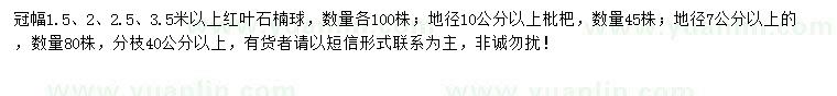 求購1.5、2、2.5、3.5米以上紅葉石楠球、7、10公分以上枇杷