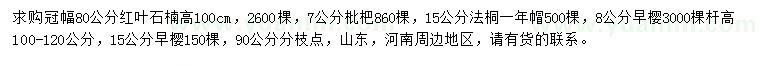 求購(gòu)紅葉石楠、枇杷、法桐等