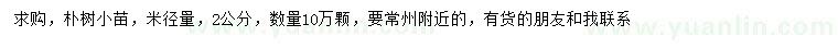 求購(gòu)米徑2公分樸樹(shù)小苗