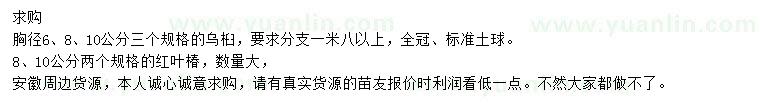 求購(gòu)胸徑6、8、10公分烏桕、8、10公分紅葉椿