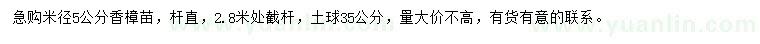 求購米徑5公分香樟苗