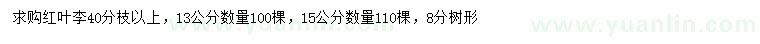 求購13、15公分紅葉李