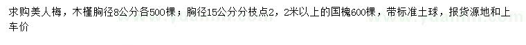 求購美人梅、木槿、國槐