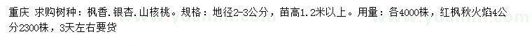 求購(gòu)楓香、銀杏、山核桃等