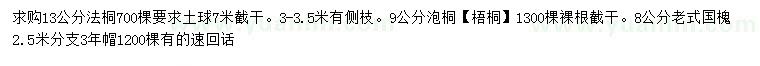 求購法桐、泡桐、國槐