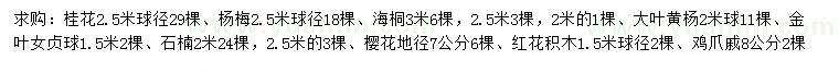 求購桂花、楊梅、海桐等