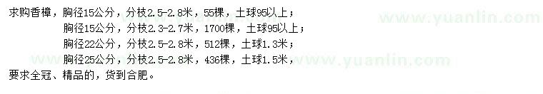 求購胸徑15、22、25公分香樟