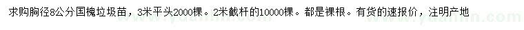 求購胸徑8公分國槐垃圾苗