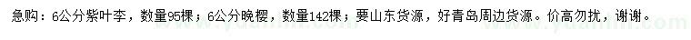 求購6公分紫葉李、晚櫻