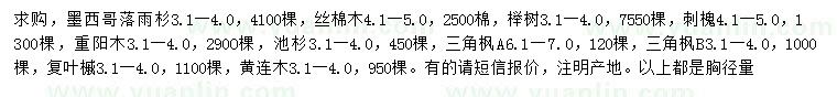 求購(gòu)墨西哥落雨杉、絲棉木、櫸樹(shù)等