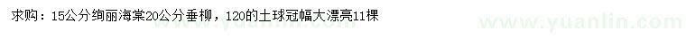 求購15公分絢麗海棠、20公分垂柳