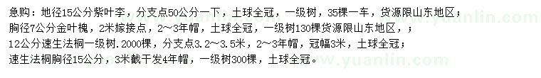 求購(gòu)紫葉李、金葉槐、速生法桐