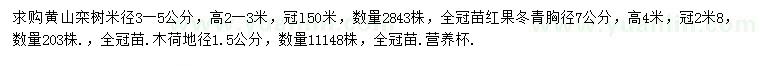 求購黃山欒、紅果冬青、木荷