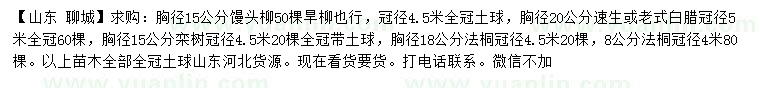 求購饅頭柳、旱柳、白蠟等