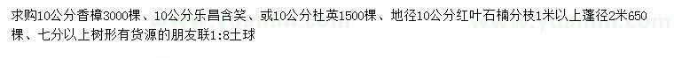 求購香樟、樂昌含笑、杜英等