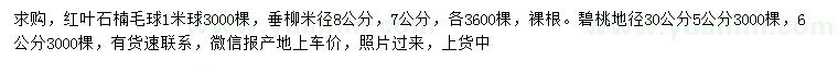 求購紅葉石楠毛球、垂柳、碧桃