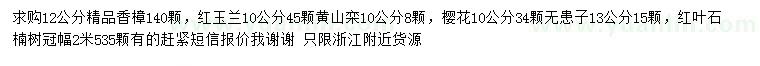 求購香樟、紅玉蘭、櫻花等