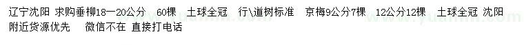 求購18-20公分垂柳、9、12公分京梅