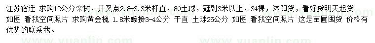 求購(gòu)12公分欒樹(shù)、3-4公分黃金槐