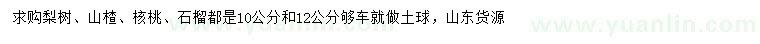 求購梨樹、山楂、核桃等