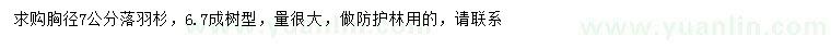求購胸徑7公分落羽杉