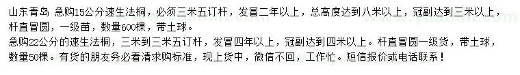 求購15、22公分速生法桐
