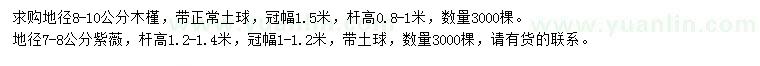 求購地徑8-10公分木槿、7-8公分紫薇