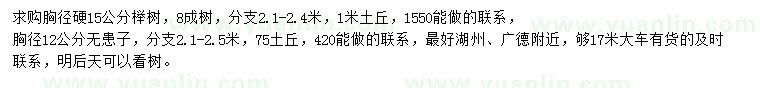 求購胸徑硬15公分櫸樹、胸徑12公分無患子