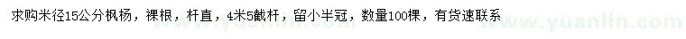 求購米徑15公分楓楊