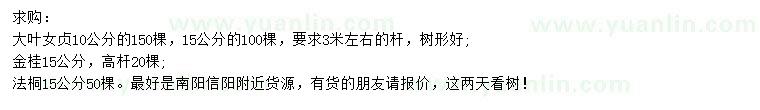 求購大葉女貞、金桂、法桐等