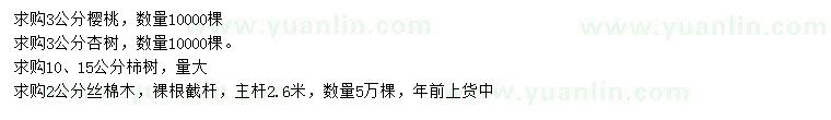 求購櫻桃、杏樹、柿樹等