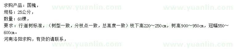 求購(gòu)25公分國(guó)槐