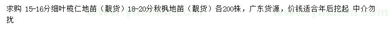 求購15-16公分細(xì)葉欖仁、18-20公分秋楓