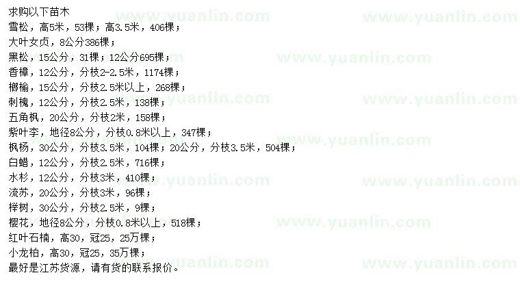 求購(gòu)雪松、大葉女貞、黑松等