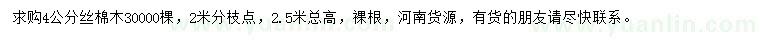 求購4公分絲棉木