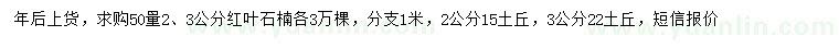 求購50量2、3公分紅葉石楠