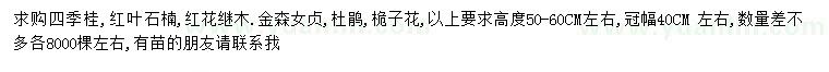 求購四季桂、紅葉石楠、紅花繼木等