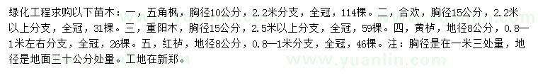 求購(gòu)五角楓、合歡、重陽(yáng)木等